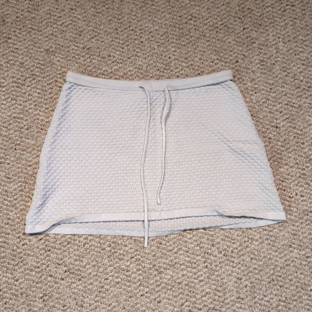 Rusty Mini Skirt Womens Small Beige Y2K Waffle Textured Knit Drawstring